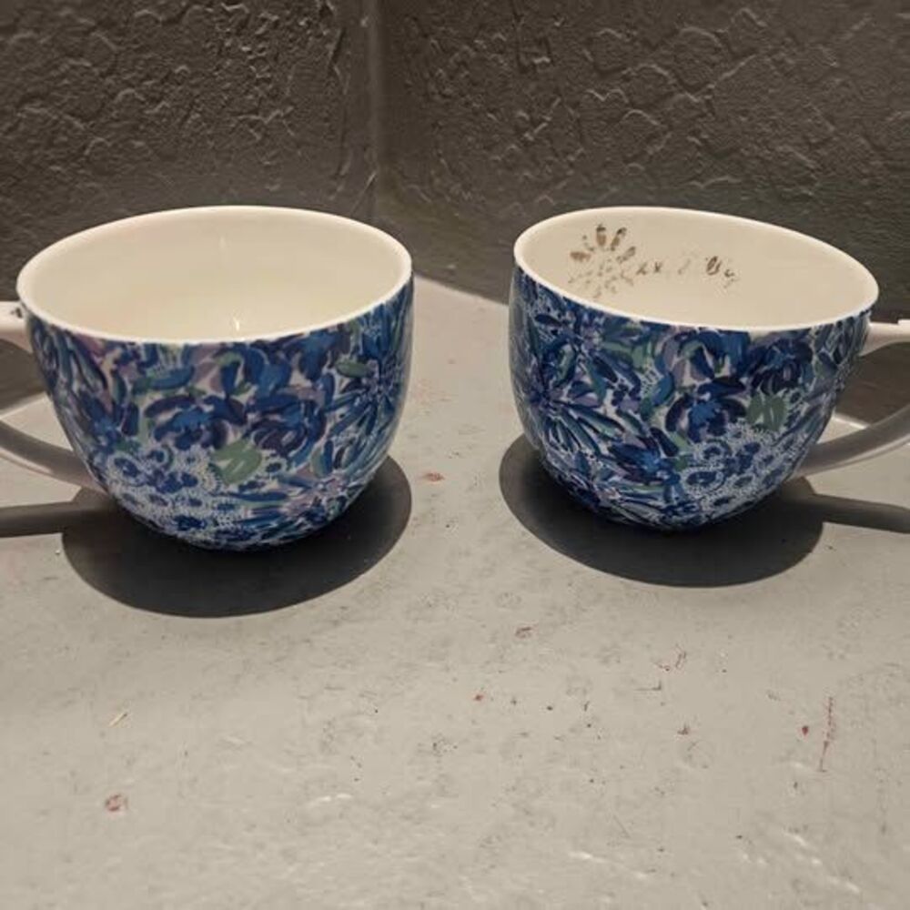 Lilly Pulitzer White Tiger Lily Floral Mugs - Set of 2